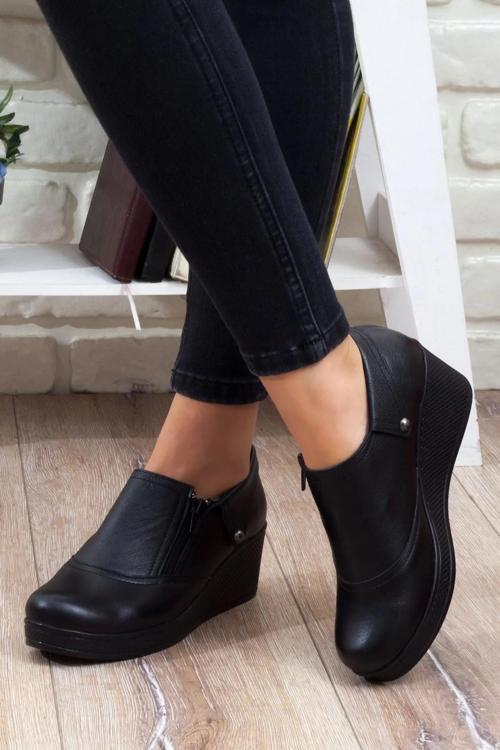 3221 Comfort Dolgu Taban Hakiki Deri Kadın Ayakkabı