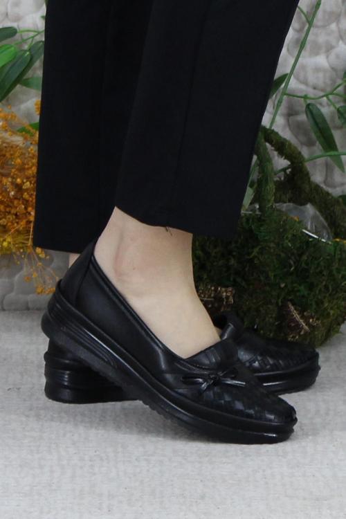 Safir 1292 Siyah Ortopedik Anne Ayakkabısı Klasik Ayakkabı Kadın Günlük Ayakkabı