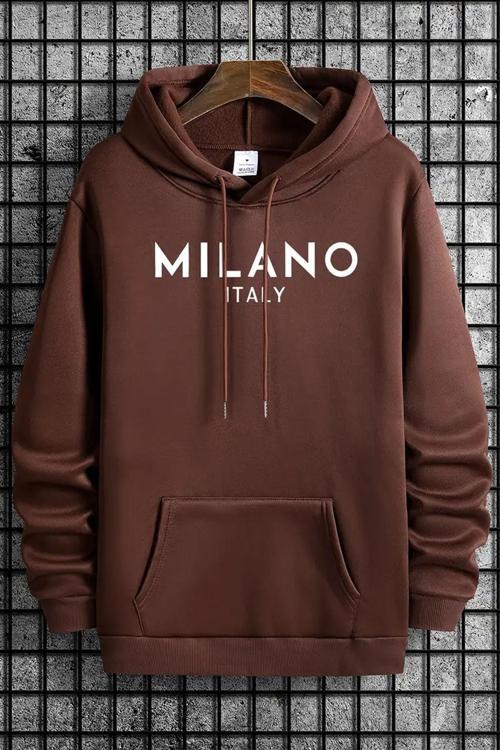 Unisex MİLANO İTALY Baskılı Şardonlu Kapüşonlu Oversize Sweatshirt