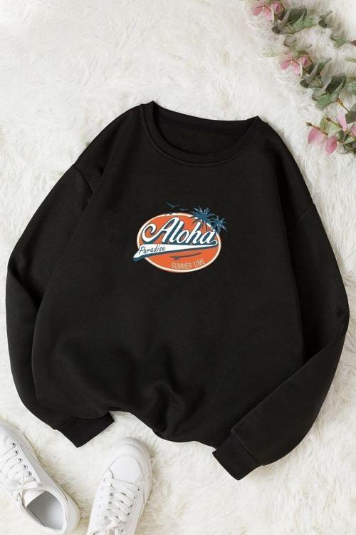 Unisex Aloha-Uyumlu   Bisiklet Yaka Sweatshirt