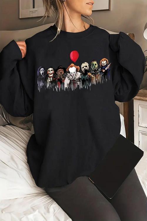 Korku Karakterleri Baskılı Unisex Oversize Sweatshirt