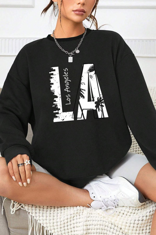 Unisex Los Angles Baskılı Bisiklet Yaka Sweatshirt