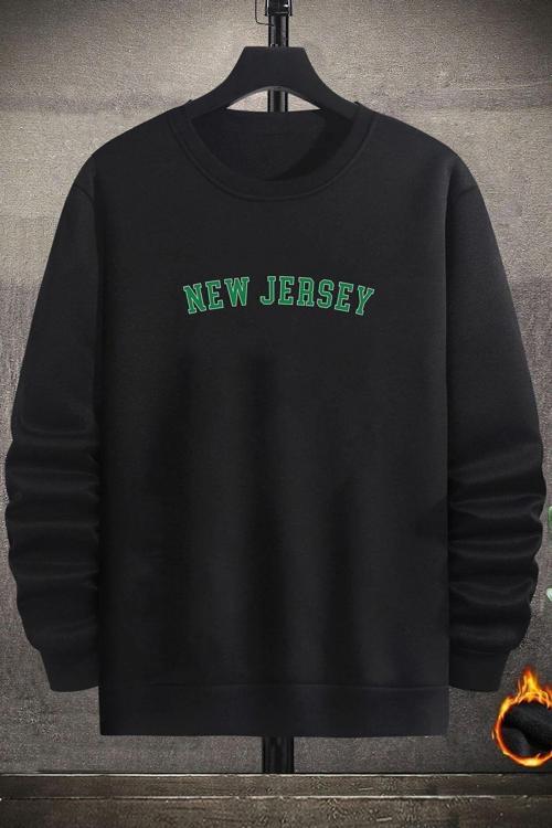Unisex New Jersey Baskılı Bisiklet Yaka Sweatshirt