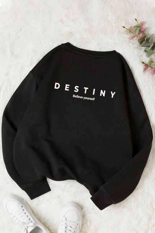 Unisex Destiny Baskılı Bisiklet Yaka Sweatshirt