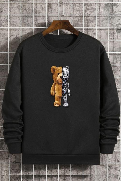 Unisex Boys Bear Bisiklet Yaka Sweatshirt