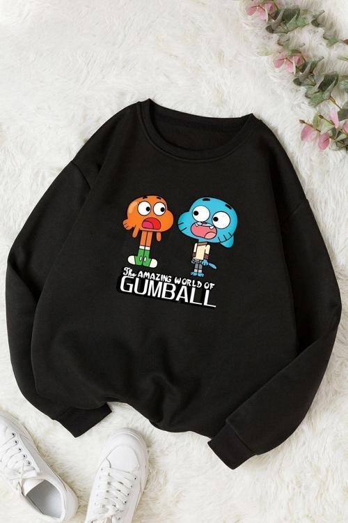 Unisex Gumball Baskılı Bisiklet Yaka Sweatshirt