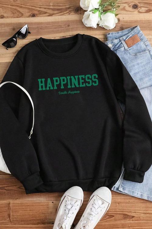 Unisex Sevimli Kedi Baskılı Bisiklet Yaka Sweatshirt