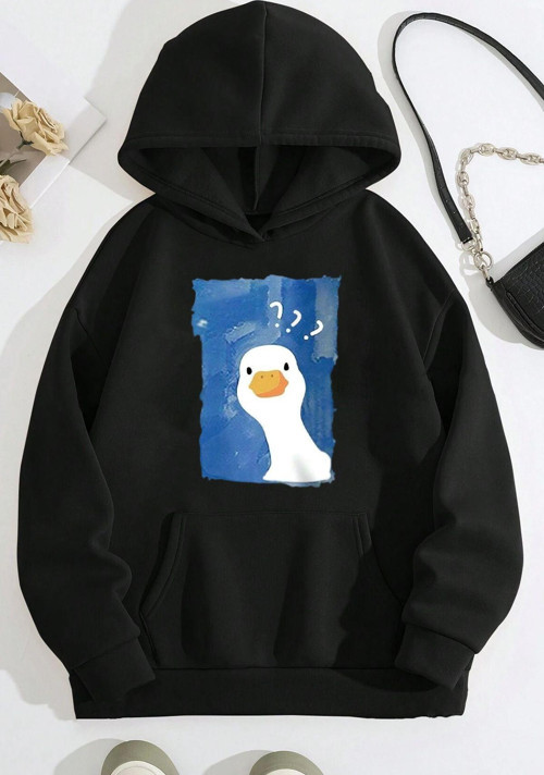 Meraklı Ördek Baskılı Oversize Sweatshirt