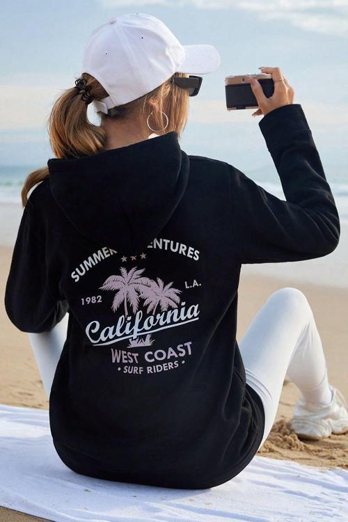 Kapüşonlu Baskılı  Pamuklu Oversize Sweatshirt