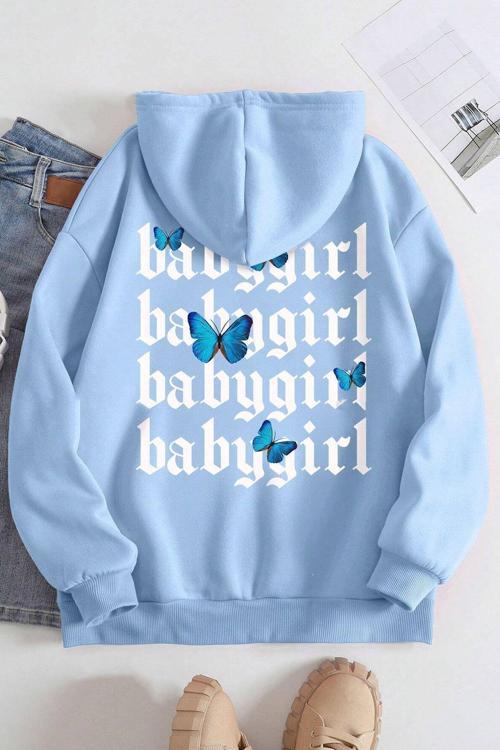 Kadın BABY GİRL Baskılı Kapşonlu Oversize Sweatshirt