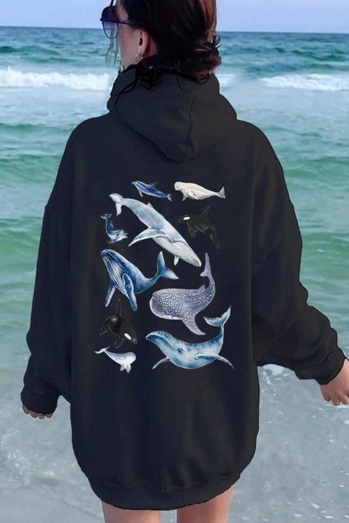 Whales Baskılı Oversize Sweatshirt