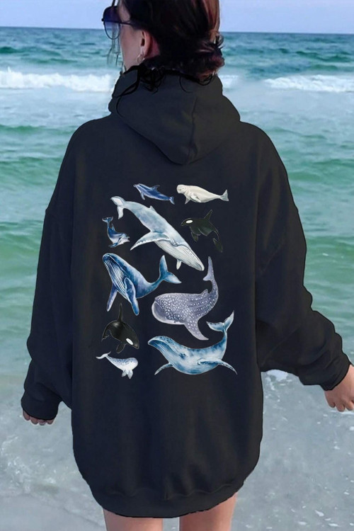 Whales Baskılı Oversize Sweatshirt