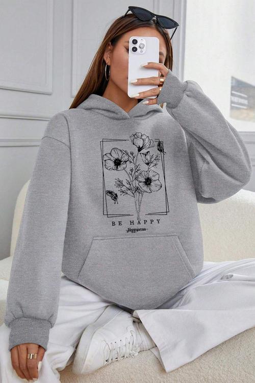 Be Happy Baskılı  Pamuklu Oversize Sweatshirt