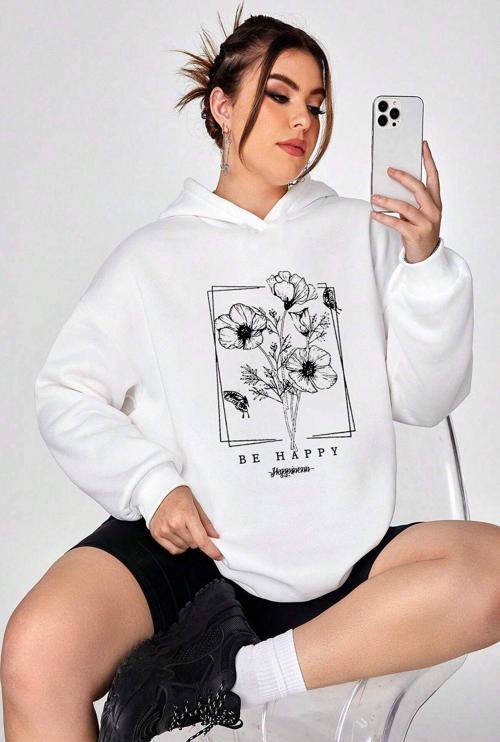 Be Happy Baskılı  Pamuklu Oversize Sweatshirt