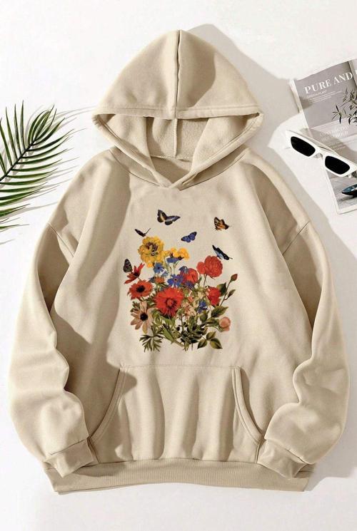 Renkli Çicek Baskılı Oversize Sweatshirt