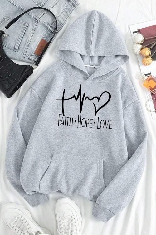 Faith Hope Love Baskılı Oversize Sweatshirt