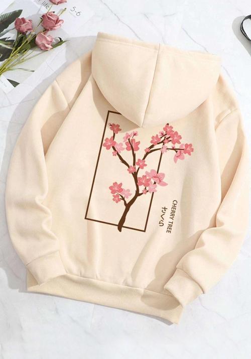 Unisex Cherry Tree Baskılı Oversize Sweatshirt