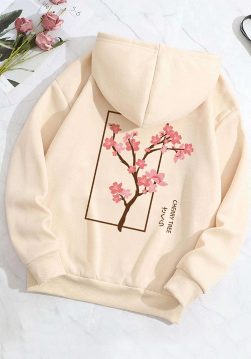 Unisex Cherry Tree Baskılı Oversize Sweatshirt