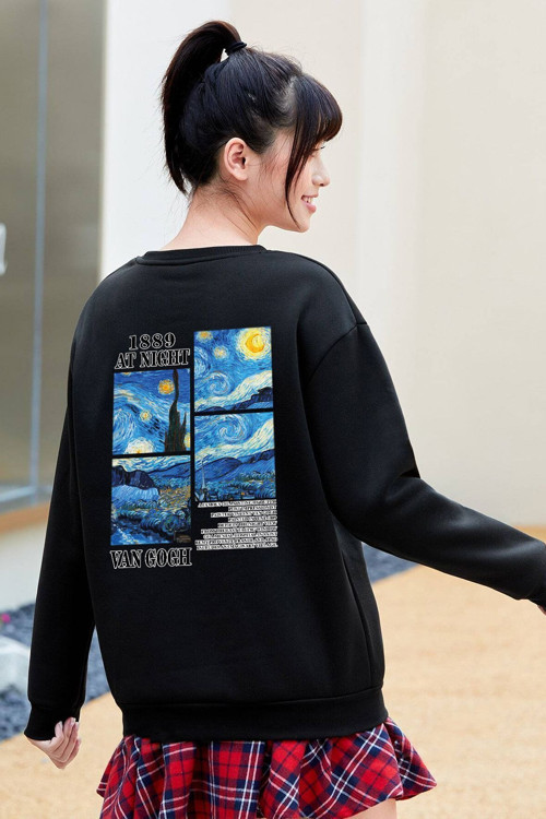 Vangogh Baskılı Oversize Sweatshirt