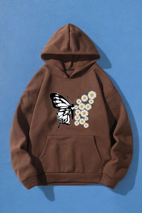 Papatya Kelebek Baskılı Oversize Sweatshirt