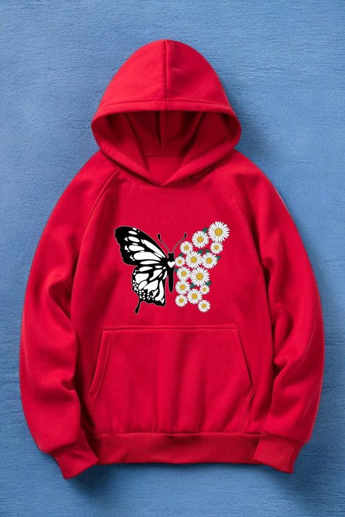 Papatya Kelebek Baskılı Oversize Sweatshirt