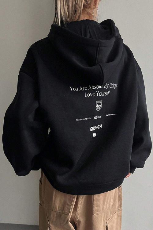 Unisex Calm Baskılı Kapüşonlu Oversize Sweatshirt Hoodie