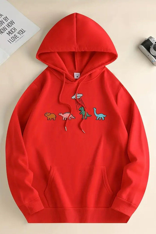 Uzaylı Dinazor Baskılı Oversize Sweatshirt