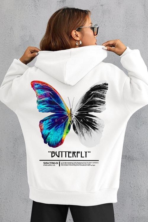 Unisex Butterfly Sırt Baskılı Sweatshirt