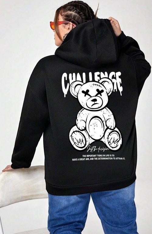 Challange Bear Baskılı Oversize Sweatshirt