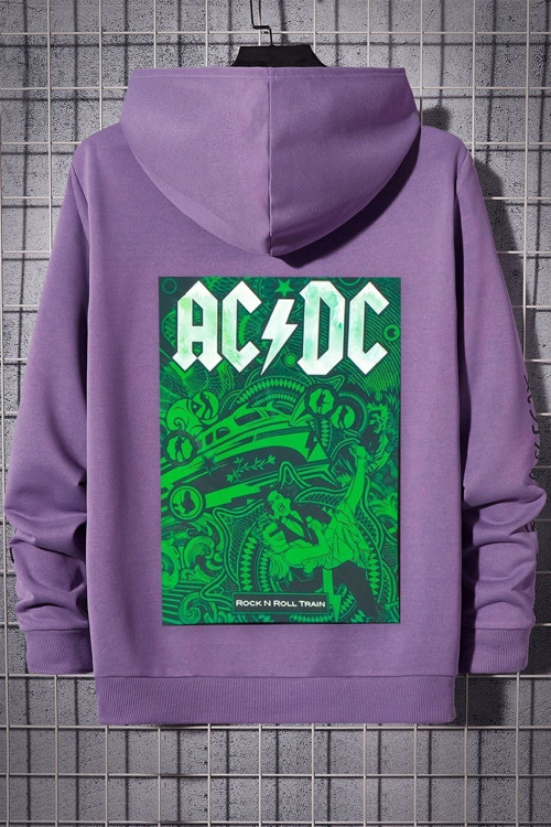 Unisex Ac Dc Baskılı Kapüşonlu Sweatshirt