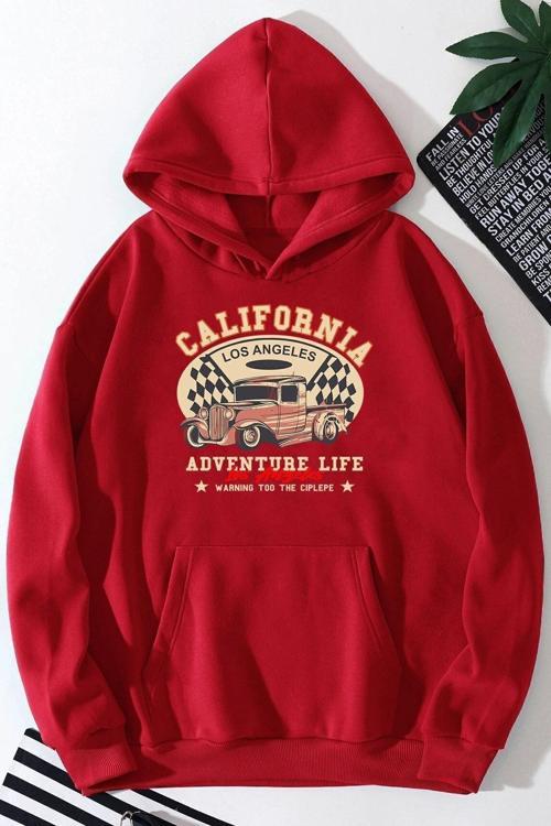 Unisex California Baskılı Kapüşonlu Sweatshirt