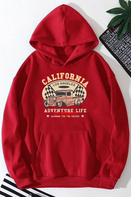 Unisex California Baskılı Kapüşonlu Sweatshirt