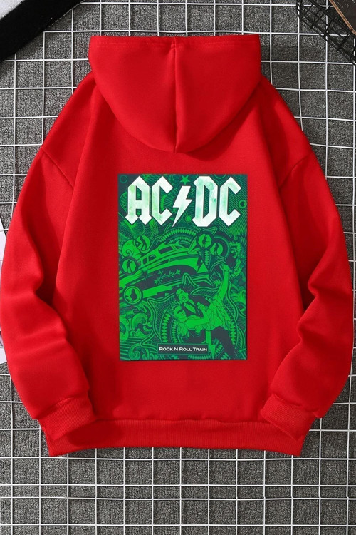 Unisex Ac Dc Baskılı Kapüşonlu Sweatshirt