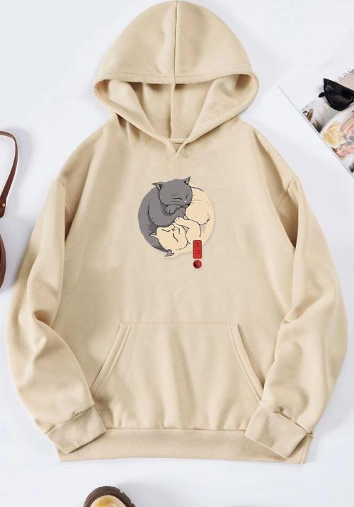 Unisex Yin Yang Cats Baskılı Sweatshirt
