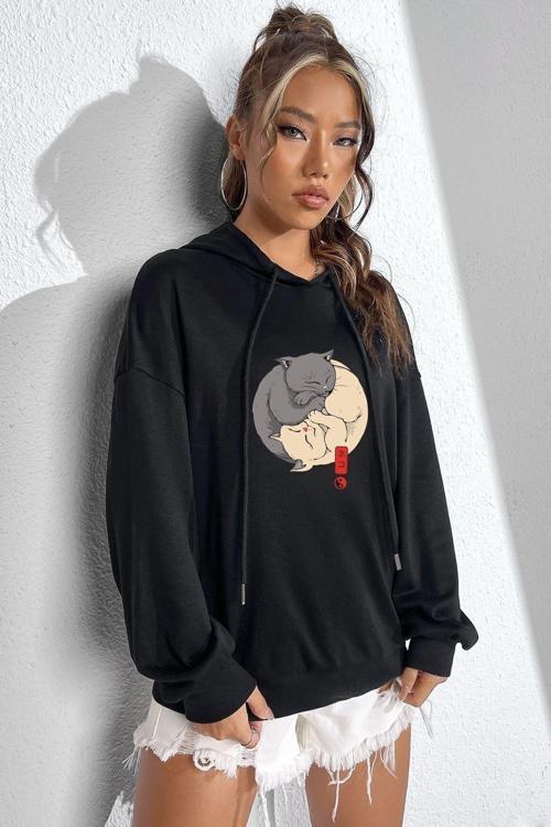 Unisex Yin Yang Cats Baskılı Sweatshirt