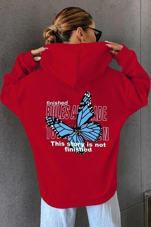 Unisex Kelebek Sırt Baskılı Sweatshirt