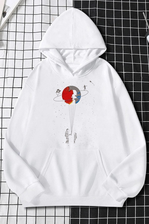 Unisex Evren Temalı Baskılı Sweatshirt