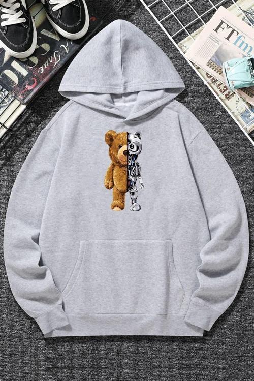 Unisex Boys Bear Baskılı Sweatshirt
