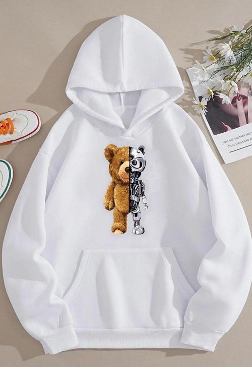 Unisex Boys Bear Baskılı Sweatshirt