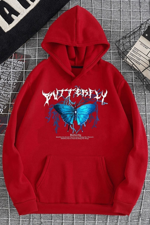 Unisex Blue Butterfly Baskılı Sweatshirt