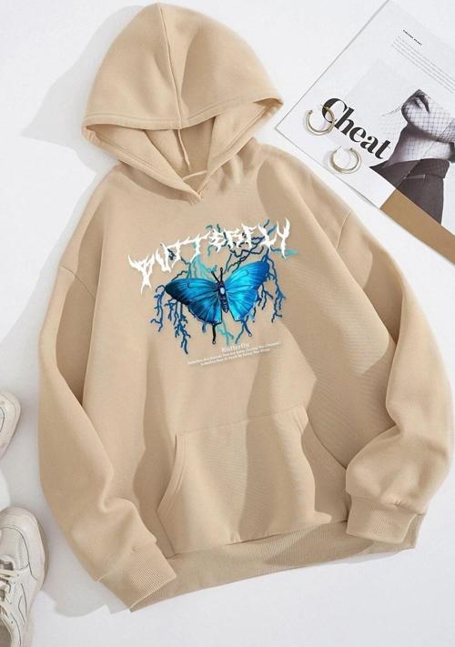 Unisex Blue Butterfly Baskılı Sweatshirt