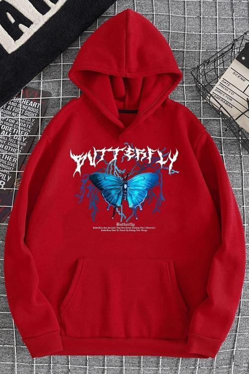 Unisex Blue Butterfly Baskılı Sweatshirt