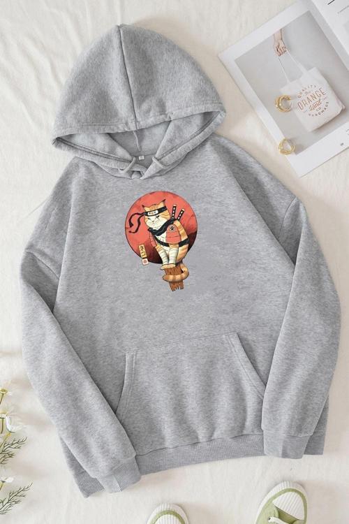 Unisex Shinobi Kedi Baskılı Sweatshirt