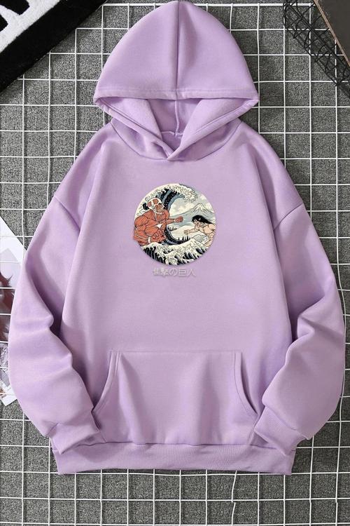 Unisex Kanagawa Oki Nami Ura Baskılı Sweatshirt