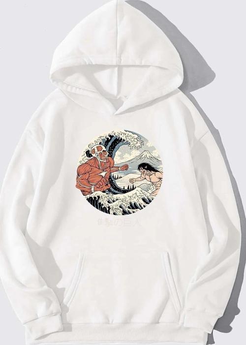 Unisex Kanagawa Oki Nami Ura Baskılı Sweatshirt