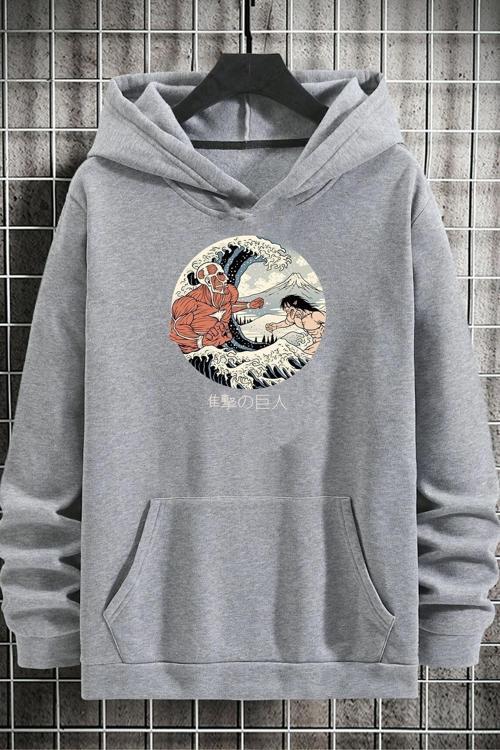 Unisex Kanagawa Oki Nami Ura Baskılı Sweatshirt