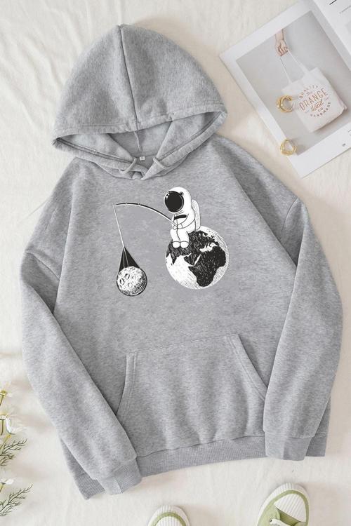 Uzay Temalı Baskılı Sweatshirt