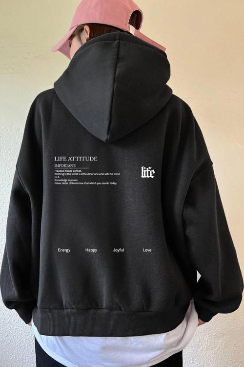Unisex Oversize Life Baskılı Sweatshirt