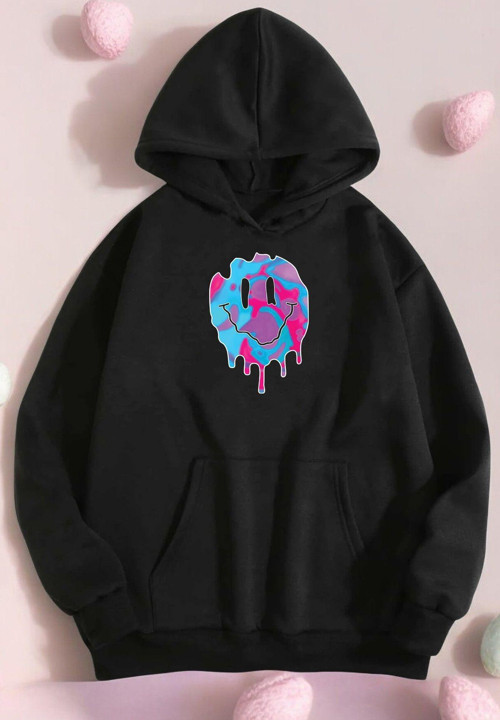 Smile Emoji Baskılı Oversize Sweatshirt