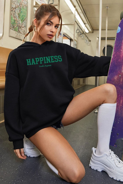 Unisex Oversize Happiness Baskılı Sweatshirt